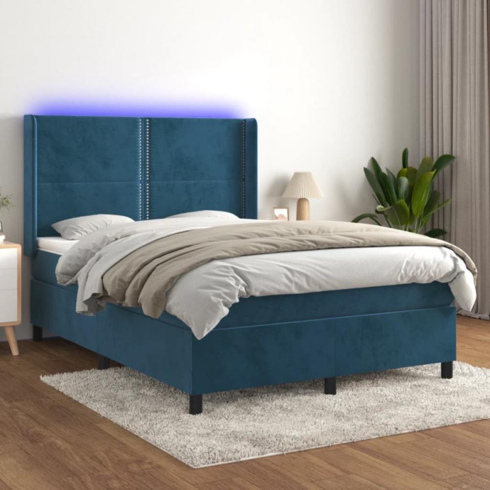 Boxspringbett mit Matratze & LED Dunkelblau 140x190 cm Samt (Farbe: Blau) Bild 1