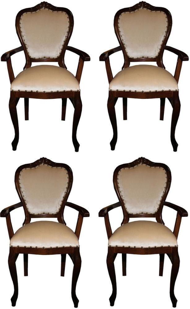 Casa Padrino Luxus Barock Esszimmer Set Creme / Braun 60 x 47 x H. 99 cm - 4 handgefertigte Esszimmerstühle mit Armlehnen - Barock Esszimmermöbel Bild 1