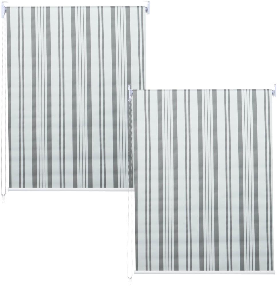 2er-Set Rollo HWC-D52, Fensterrollo Seitenzugrollo Jalousie, 120x230cm Sonnenschutz blickdicht ~ grau/weiß Bild 1