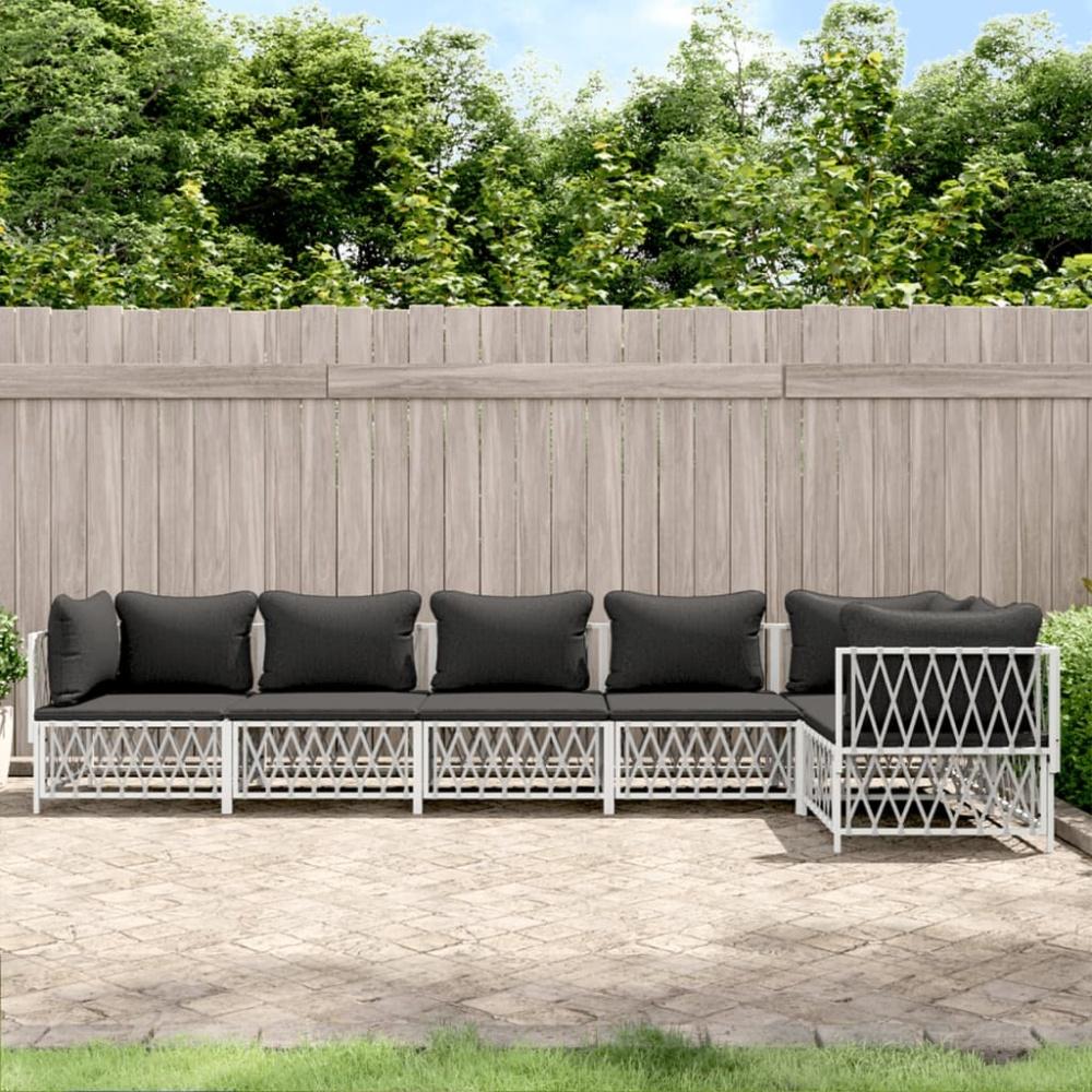 vidaXL 6-tlg. Garten-Lounge-Set mit Kissen Weiß Stahl Bild 1
