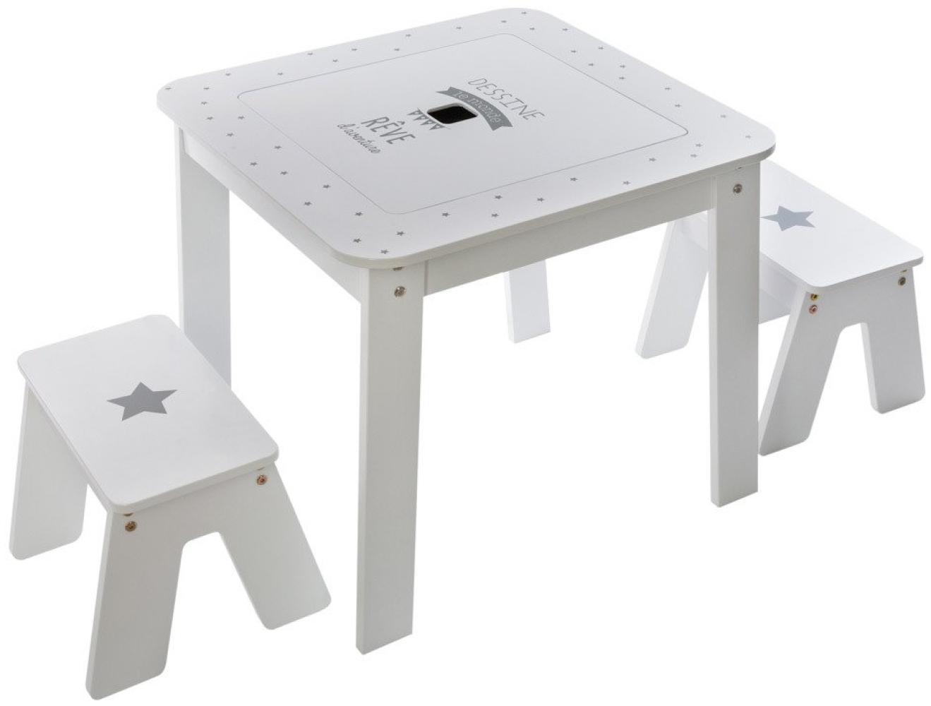 Atmosphera Beistelltisch mit Aufbewahrung, Tischplatte + 2 Hocker für Kinderzimmer, weiß/grau Bild 1
