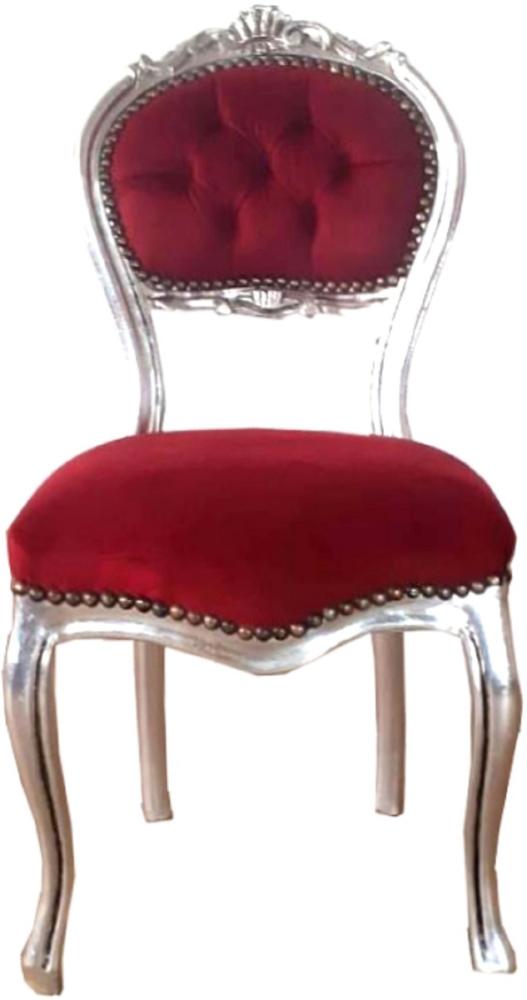 Casa Padrino Barock Damen Stuhl Bordeauxrot / Silber 40 x 44 x H. 83 cm - Handgefertigter Schminktisch Stuhl mit edlem Samtstoff - Möbel im Barockstil Bild 1