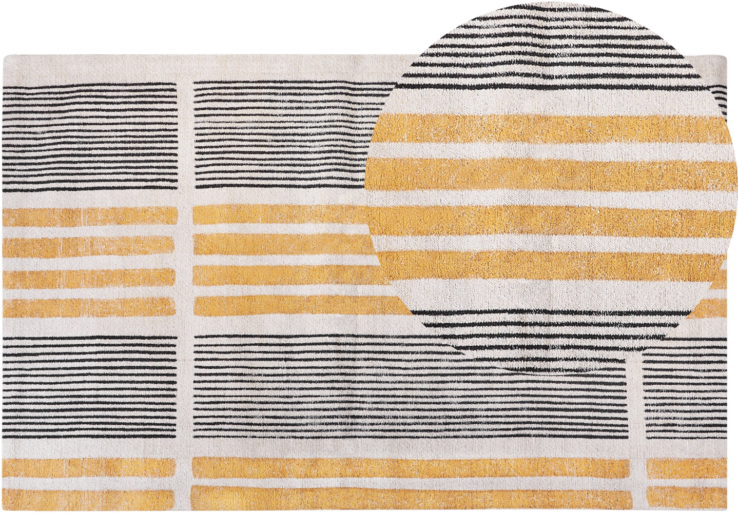 Teppich Baumwolle gelb schwarz 140 x 200 cm Streifenmuster Kurzflor KATRA Bild 1
