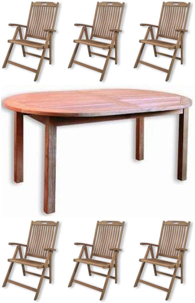 Inko 7-teilige Teakholz-Sitzgruppe Timor & Bangkok oval 200/260x110x75 cm Tisch ausziehbar Holztisch Bild 1