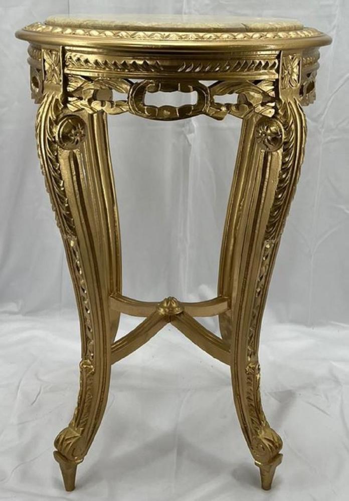 Casa Padrino Barock Beistelltisch Gold / Creme - Handgefertigter Antik Stil Massivholz Tisch mit Marmorplatte - Wohnzimmer Möbel im Barockstil - Antik Stil Möbel - Barock Einrichtung - Barock Möbel Bild 1