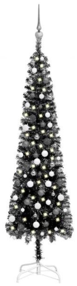 vidaXL Schlanker Weihnachtsbaum mit LEDs & Kugeln Schwarz 210 cm, Mit Beleuchtung [3078114] Bild 1