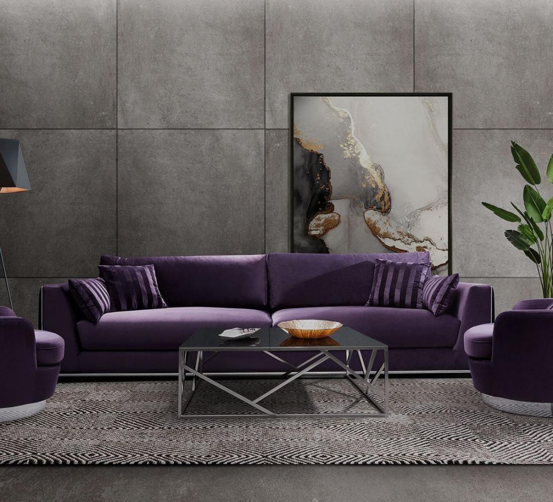 Casa Padrino Luxus Sofa Lila / Silber 300 x 102 x H. 61 cm - Wohnzimmer Sofa mit dekorativen Kissen - Luxus Wohnzimmer Möbel Bild 1