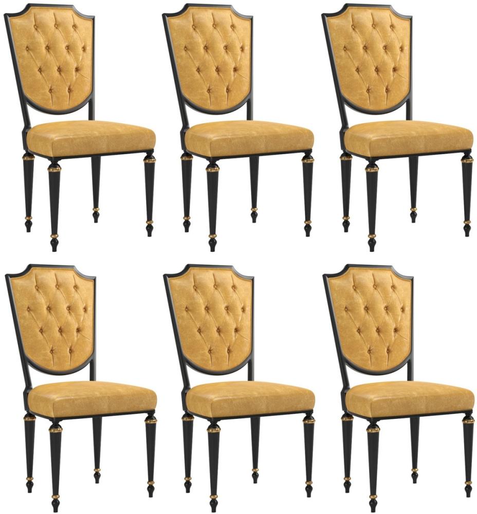 Casa Padrino Luxus Barock Esszimmer Stuhl Set Gold / Schwarz / Antik Gold 50 x 50 x H. 105 cm - Edle Küchen Stühle mit hochwertigem Leder - Barock Stühle 6er Set - Esszimmer Möbel Bild 1