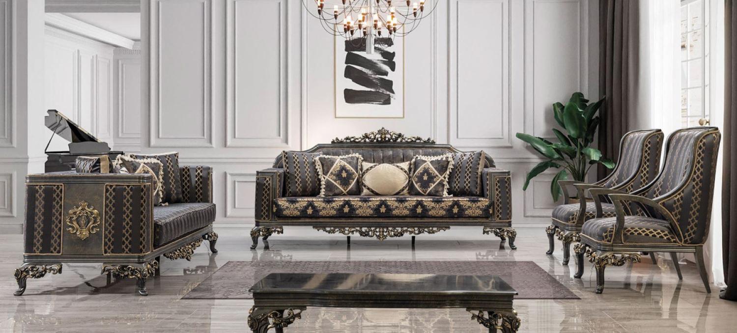 Casa Padrino Luxus Barock Wohnzimmer Set Lila / Grau / Gold - 2 Barock Sofas & 2 Barock Sessel & 1 Barock Couchtisch - Luxus Wohnzimmer Möbel im Barockstil - Barock Möbel - Edel & Prunkvoll Bild 1