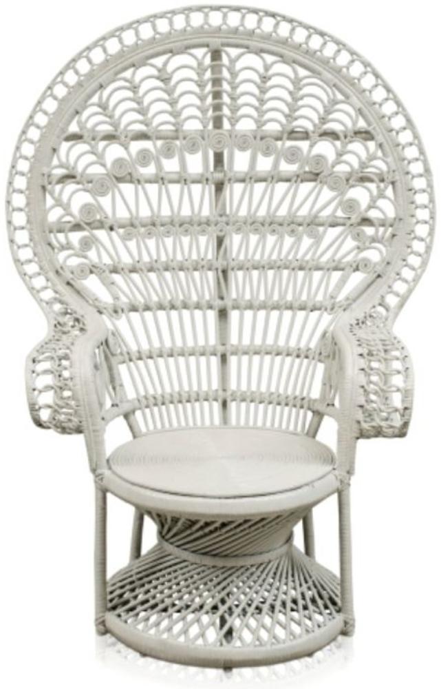 Casa Padrino Luxus Rattan Sessel Weiß 114 x 80 x H. 150 cm - Vintage Möbel Bild 1