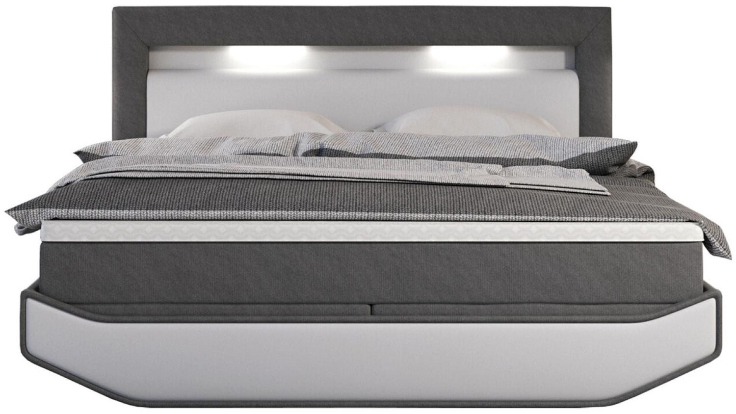 SalesFever Bett Boxspringbett 180x200 cm weiß/grau LED Holz, Kunstleder weiß/grau Bild 1