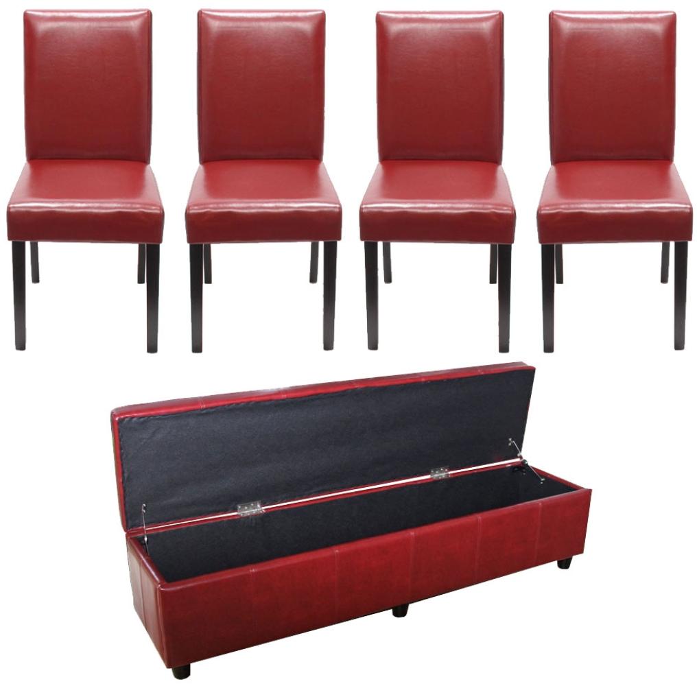Garnitur Sitzgruppe Bank mit Aufbewahrung Kriens XXL+4 Stühle Littau, Kunstleder/Leder ~ rot Bild 1