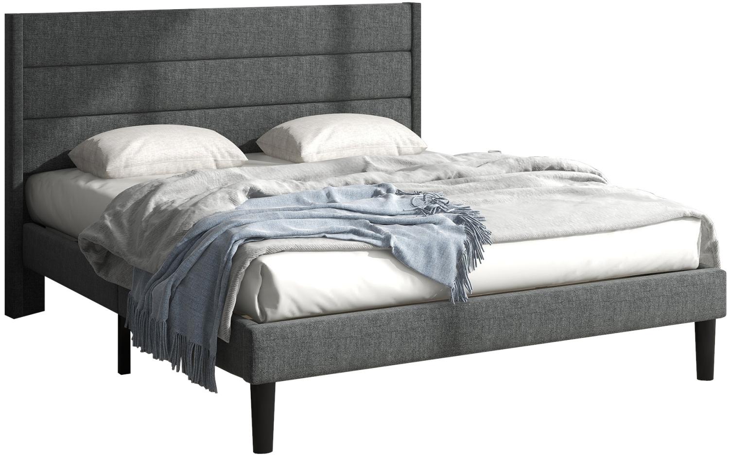 Merax Polsterbett Doppelbett 140x200 aus Leinen & Holz & Metall mit Lattenrost & Kopfteil für Schlafzimmer Grau Bild 1