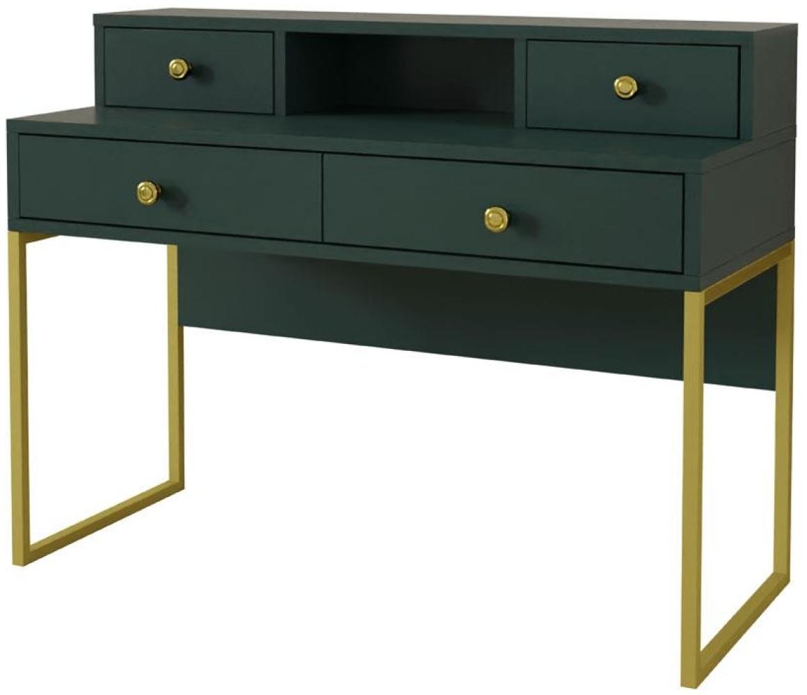 Schreibtisch CLOE Tisch grün und Metallrahmen gold 120 cm Bild 1