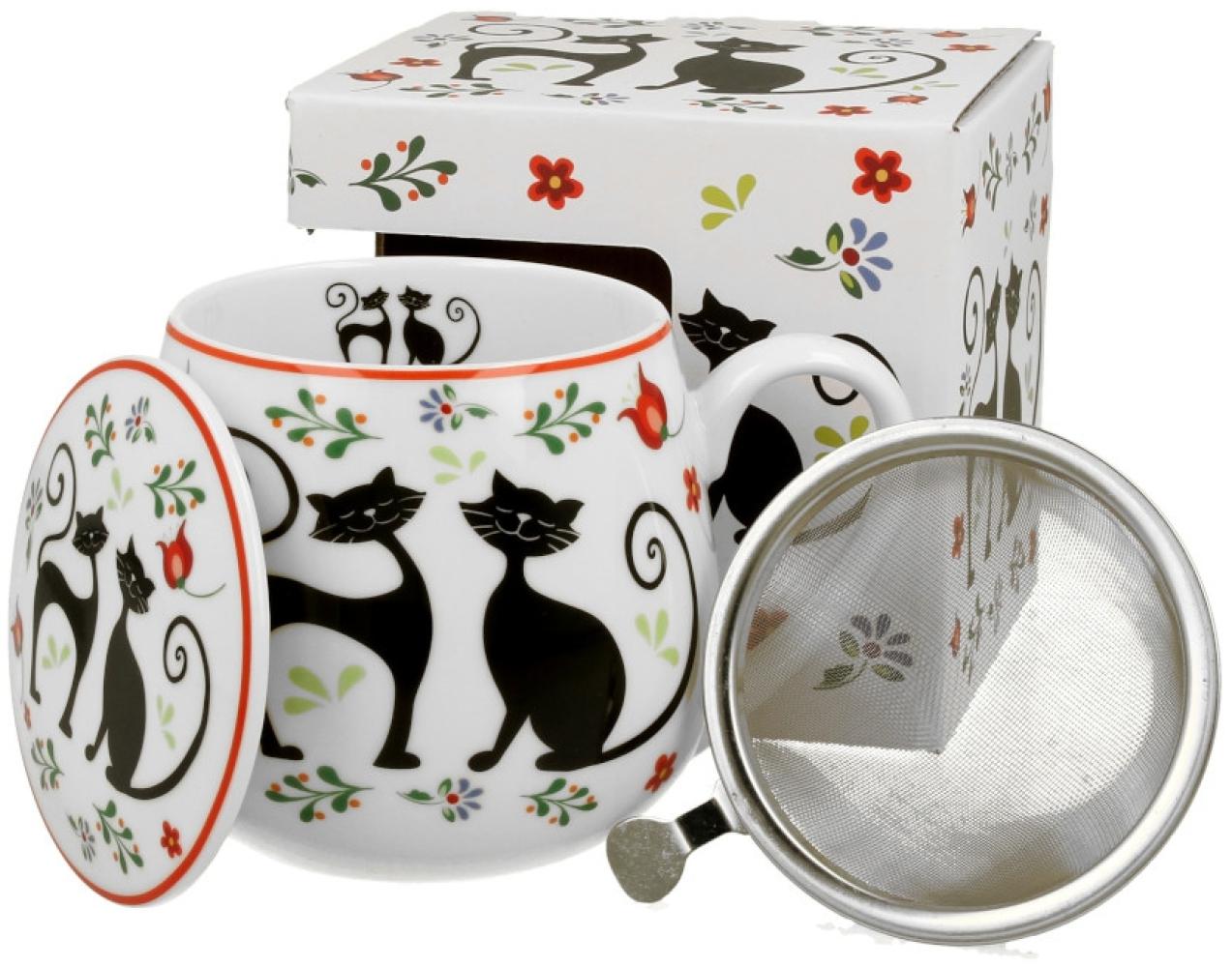 DUO ANIMALS Fassbecher 430 ml ETNO CATS mit Teesieb, New Bone China Porzellan Bild 1