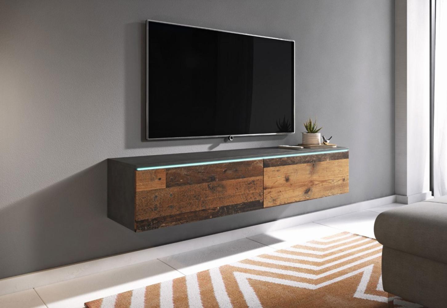 Lowboard "Lowboard D" TV-Unterschrank 140x32x30cm matera old wood grifflos Bild 1