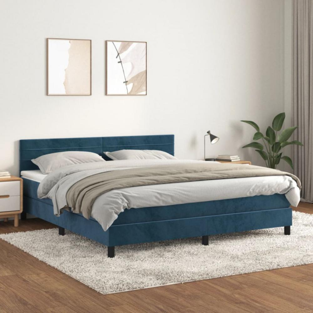 Boxspringbett mit Matratze Dunkelblau 160x200 cm Samt (Farbe: Blau) Bild 1