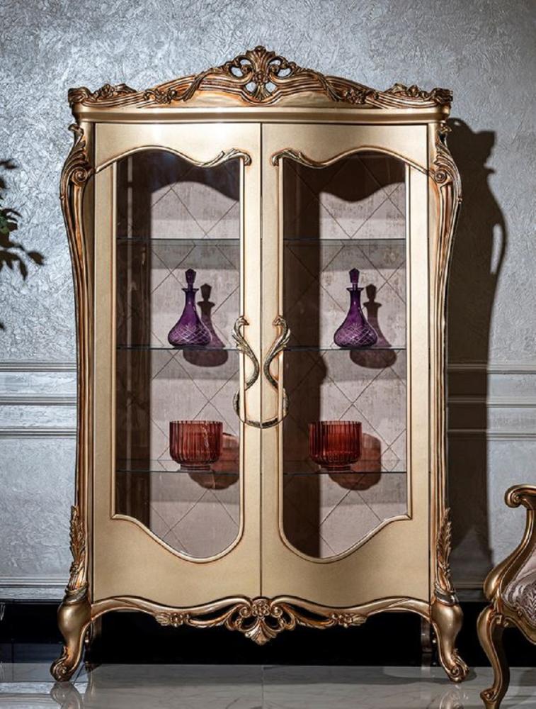 Casa Padrino Luxus Barock Vitrine Gold - Prunkvoller Massivholz Vitrinenschrank mit 2 Glastüren - Handgefertigte Barock Möbel - Edel & Prunkvoll Bild 1