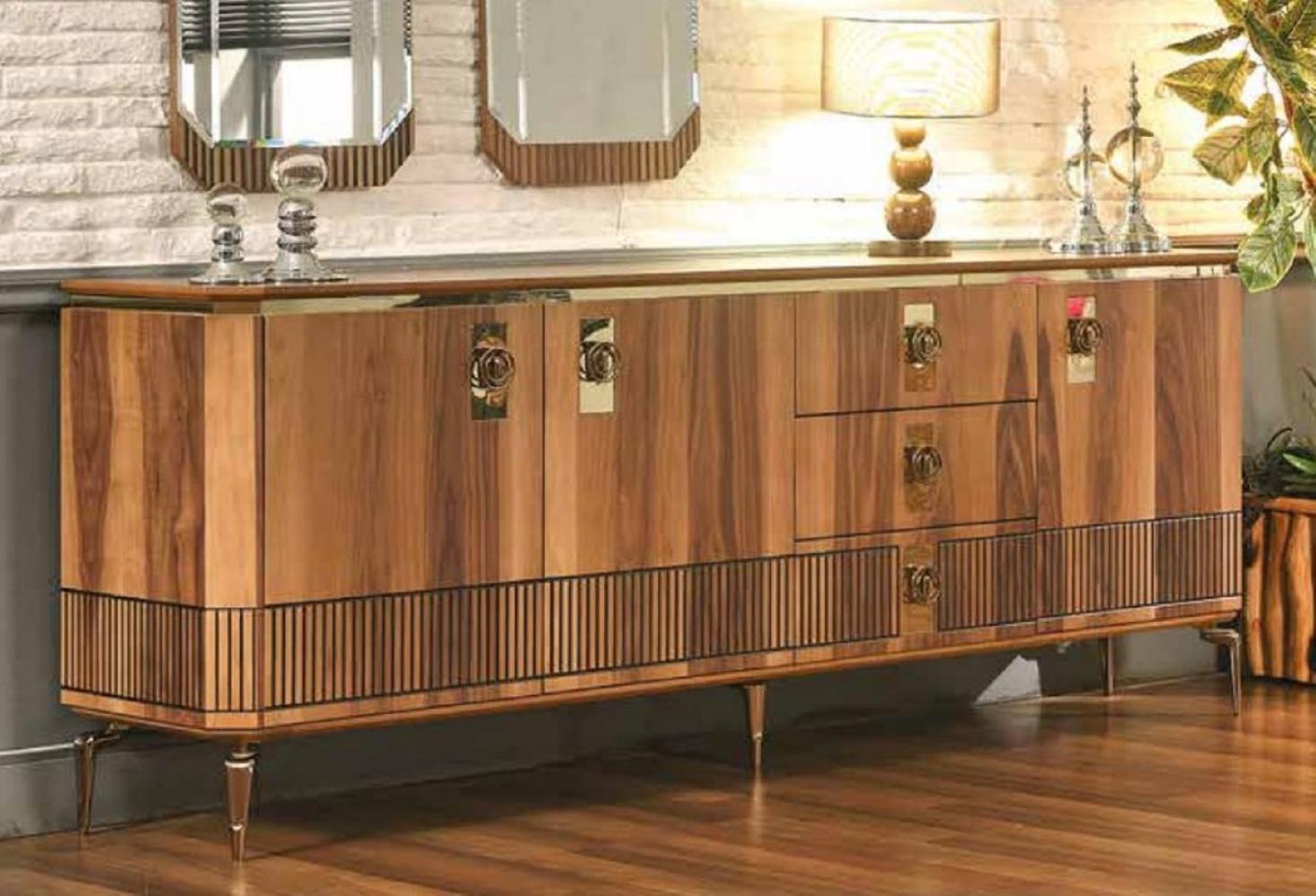 Casa Padrino Luxus Art Deco Sideboard Braun / Gold 200 x 41 x H. 77 cm - Edler Massivholz Schrank mit 3 Türen und 3 Schubladen - Art Deco Möbel - Luxus Möbel Bild 1