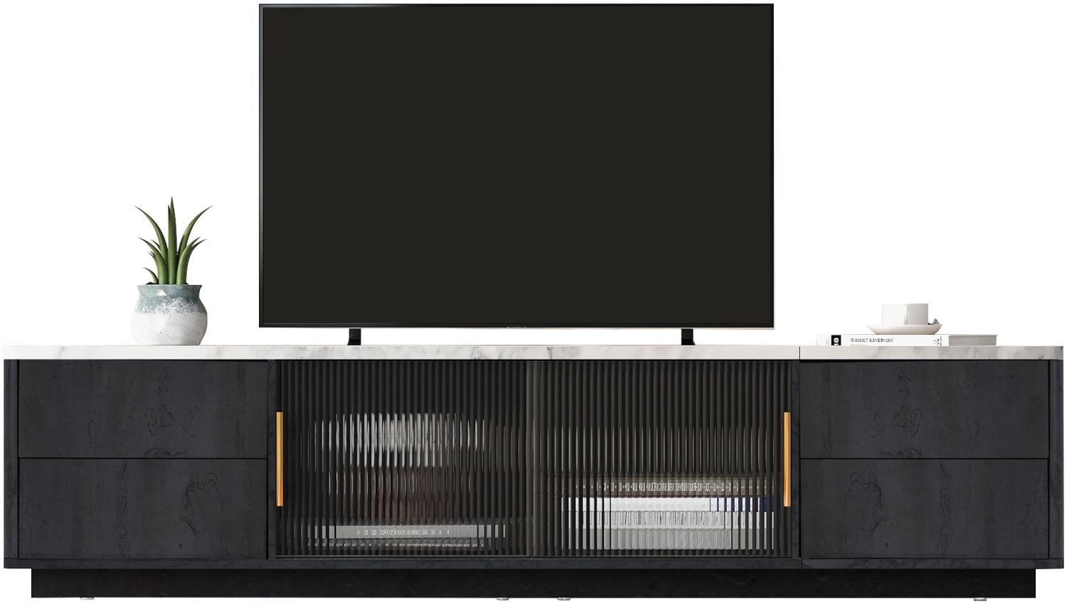 Merax 160m TV Stand für 70" TV - marmorierte Tischplatte, Kabelmanagement, Schubladen mit Push-to-Open-Funktion Grau Bild 1