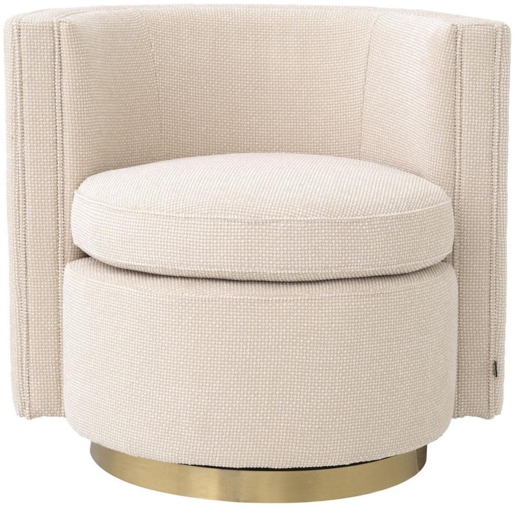 Casa Padrino Luxus Drehsessel Beige / Matt Gold 80 x 73 x H. 71,5 cm - Gepolsteter Wohnzimmer Sessel - Luxus Wohnzimmer Möbel Bild 1