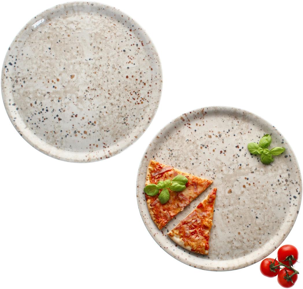 2x Pizzateller Stone Drops Ø33cm 2 Personen XL-Teller 3D Steinoptik Platte creme Bild 1