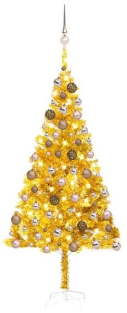 vidaXL Künstlicher Weihnachtsbaum mit LEDs & Kugeln Golden 180cm PET, Mit Beleuchtung [3077605] Bild 1