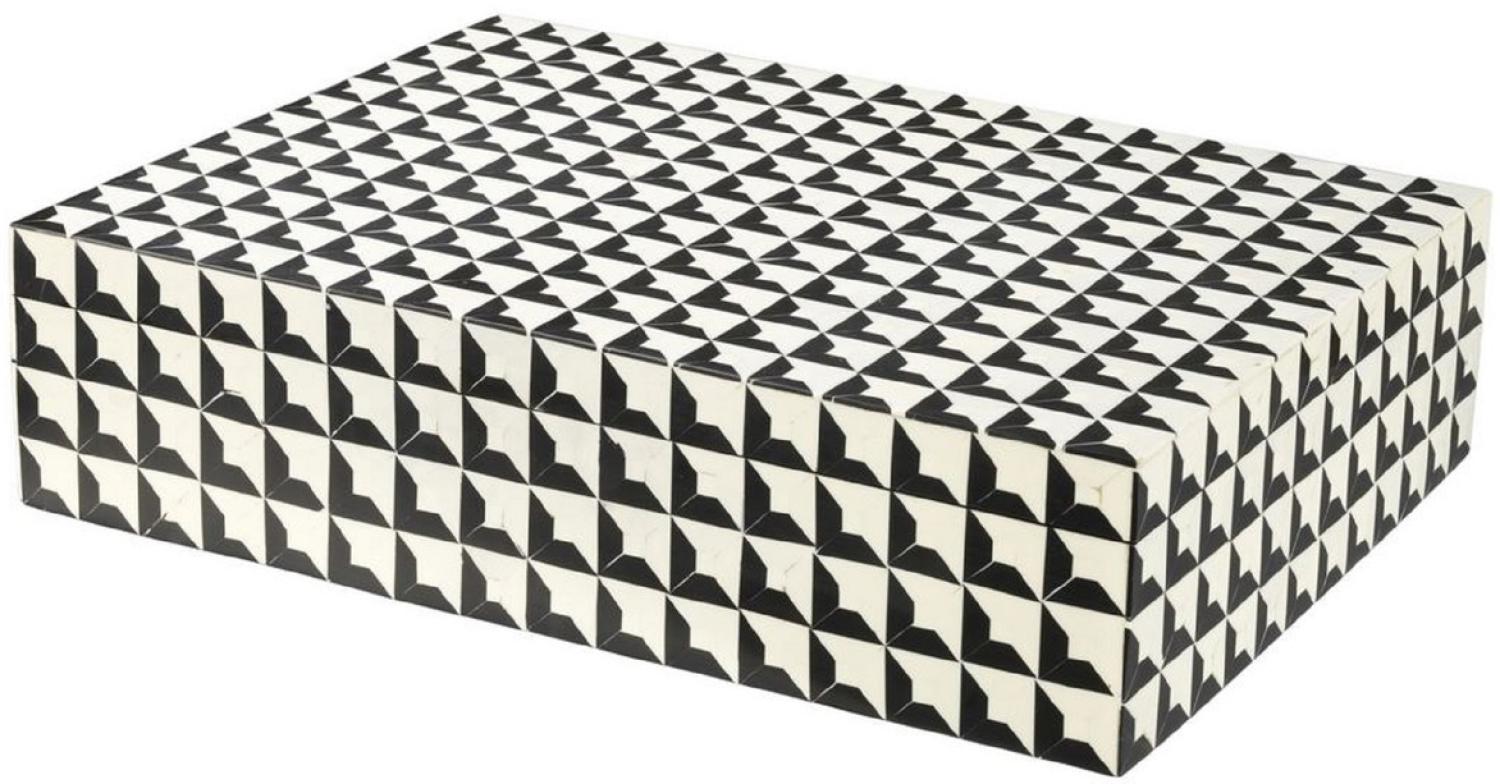 Casa Padrino Designer Schmuckkasten mit Deckel Schwarz / Weiß 40 x 30 x H. 10 cm - Schmuckschatulle - Aufbewahrungsbox - Luxus Qualität Bild 1