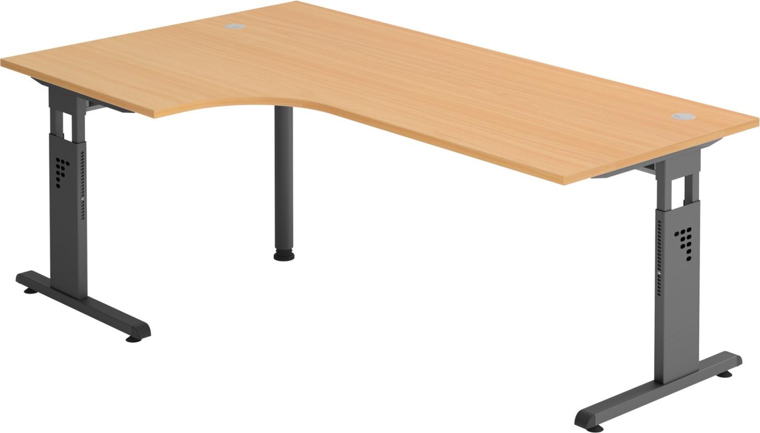 bümö® Eckschreibtisch O-Serie höhenverstellbar, Tischplatte 200 x 120 cm in Buche, Gestell in graphit Bild 1