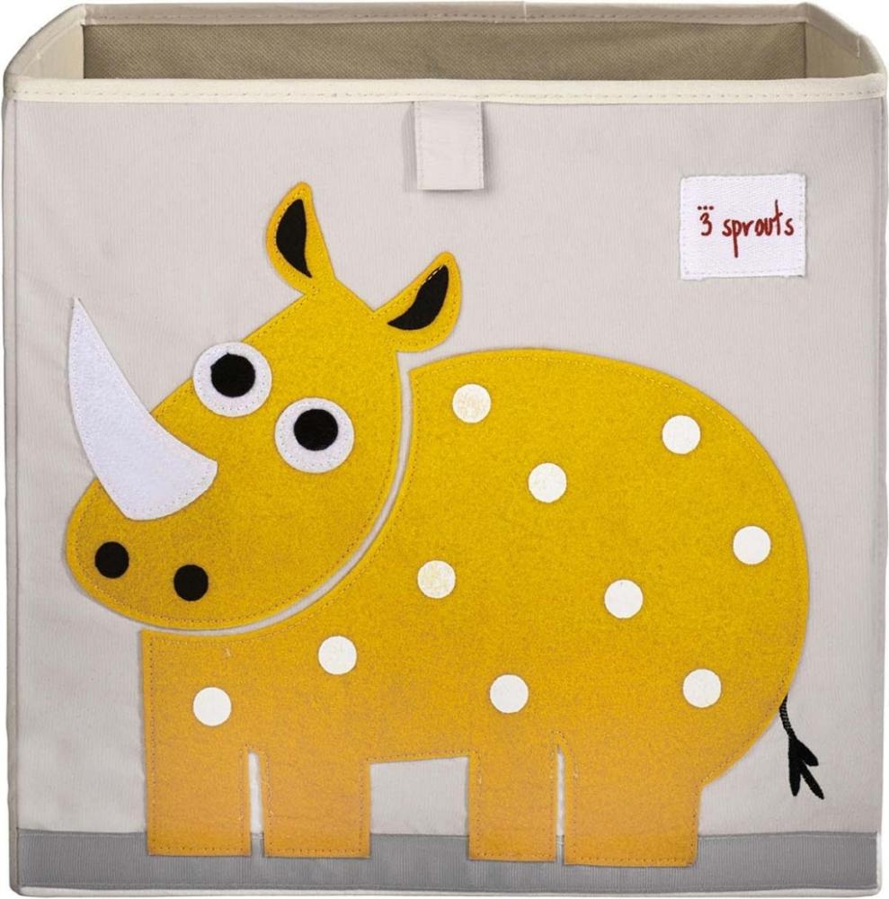 Aufbewahrung im Kinderzimmer | Spielzeugbox mit gelbem Nashorn, 33 x 33x 33 cm, von 3 sprouts Bild 1