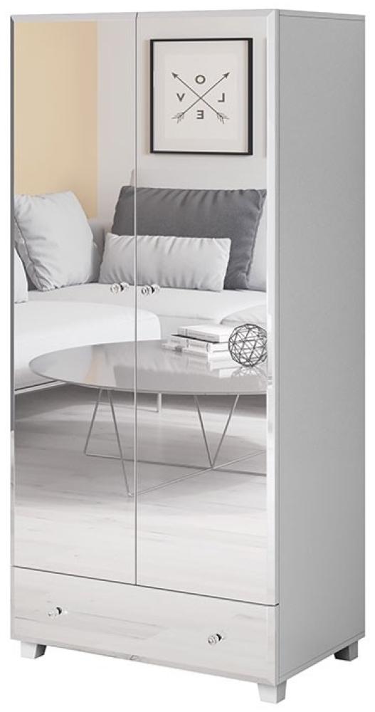 Kleiderschrank Bellagio Schlafzimmerschrank 86x55x185cm weiß Spiegelfront Bild 1
