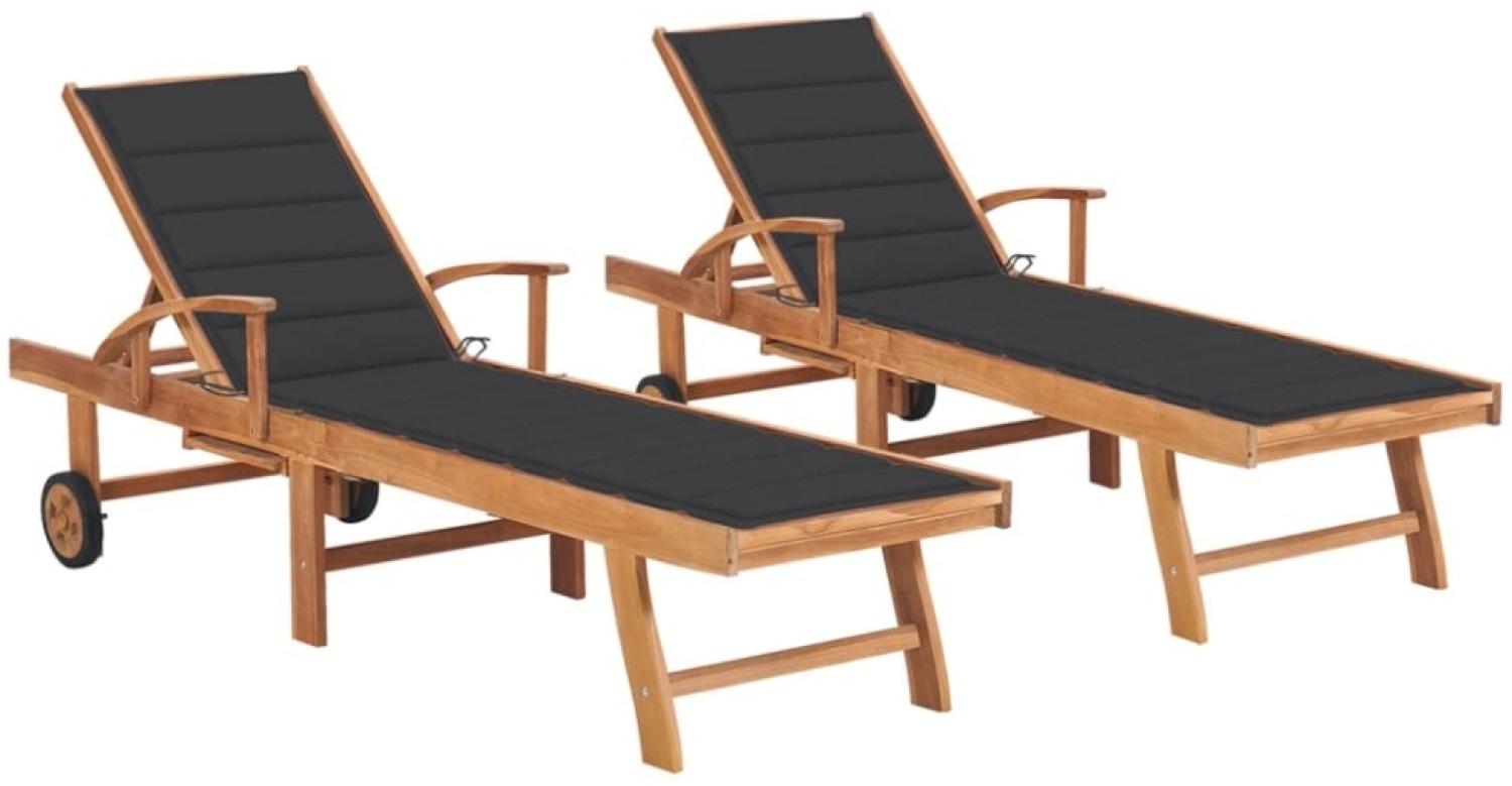 vidaXL Sonnenliegen 2 Stk. mit Auflagen Anthrazit Massivholz Teak 3073186 Bild 1