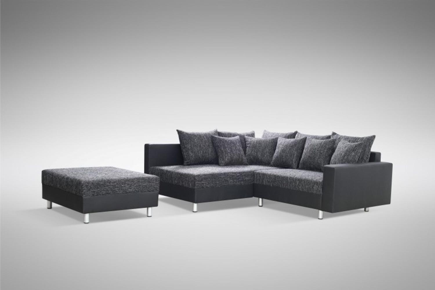 Modernes Sofa Couch Ecksofa Eckcouch in schwarz Eckcouch mit Hocker - Minsk L Bild 1