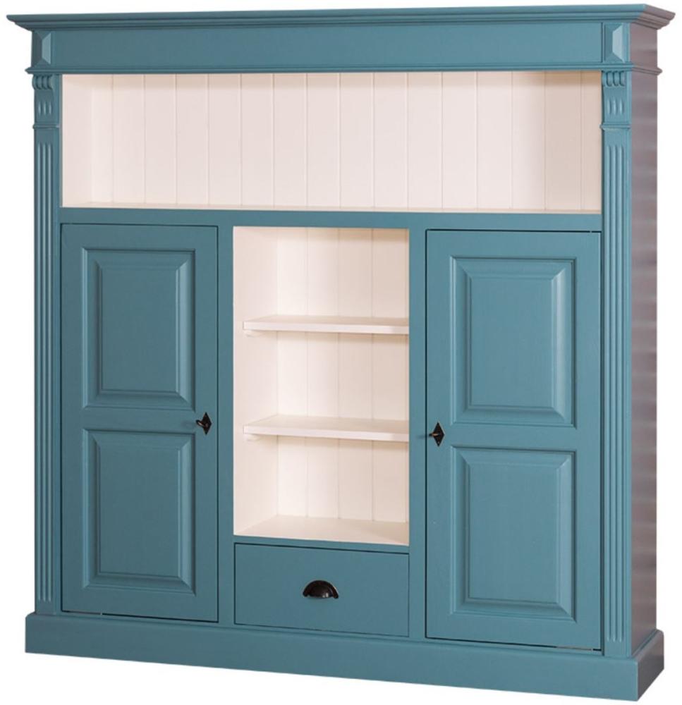 Casa Padrino Landhausstil Bücherschrank Blaugrün / Weiß 60 x 36 x H. 100 cm - Massivholz Schrank mit 2 Türen und Schublade - Wohnzimmerschrank - Landhausstil Möbel Bild 1
