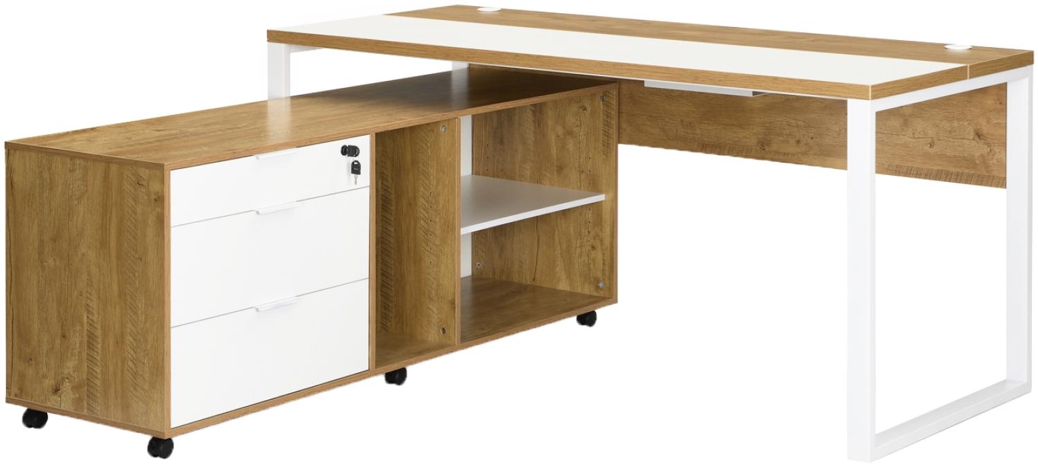 B&D home Schreibtisch Set SVEA | Set mit Bürotisch Rollcontainer für Büro, Jugendzimmer | modern | 160 cm, Wildeiche Optik Bild 1