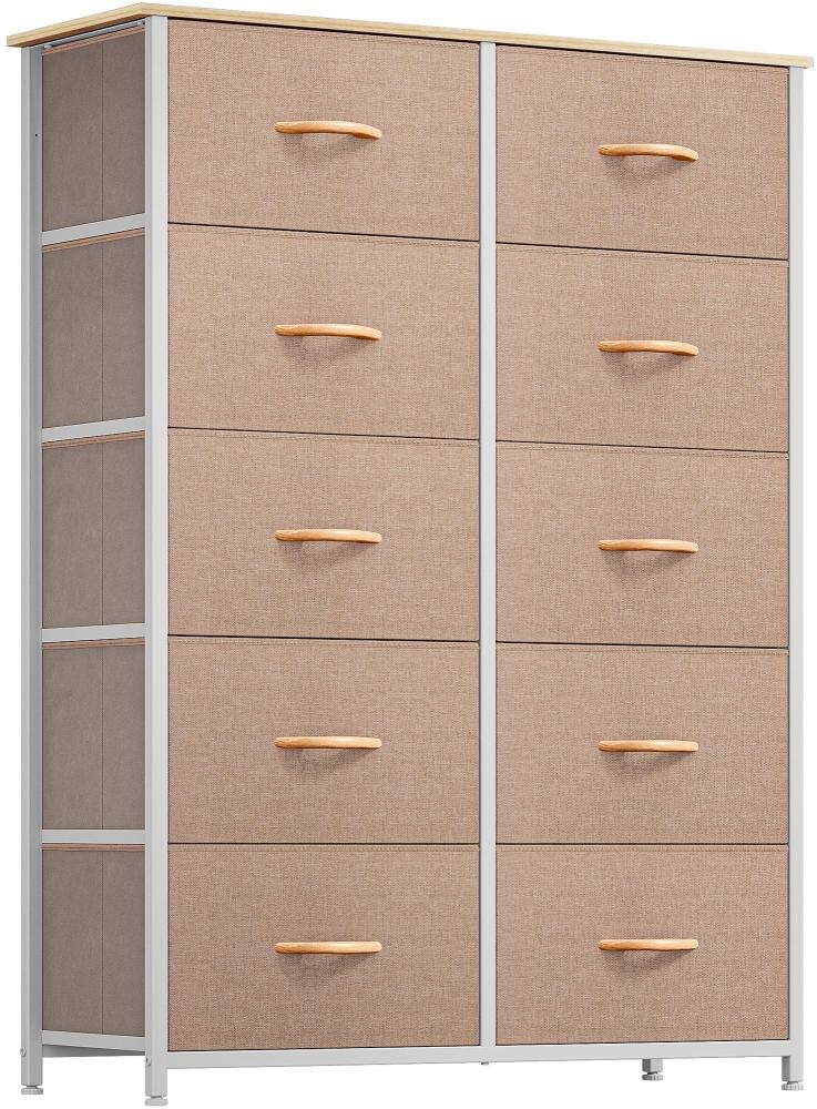 YITAHOME Kommode mit Schubladen, Schrank mit 10 Schubladen aus Stoff, Aufbewahrungskommode Industrial Stil für Schlafzimmer, Wohnzimmer, Kinderzimmer, Flur, Aufbewahrungsschrank (Beige) Bild 1