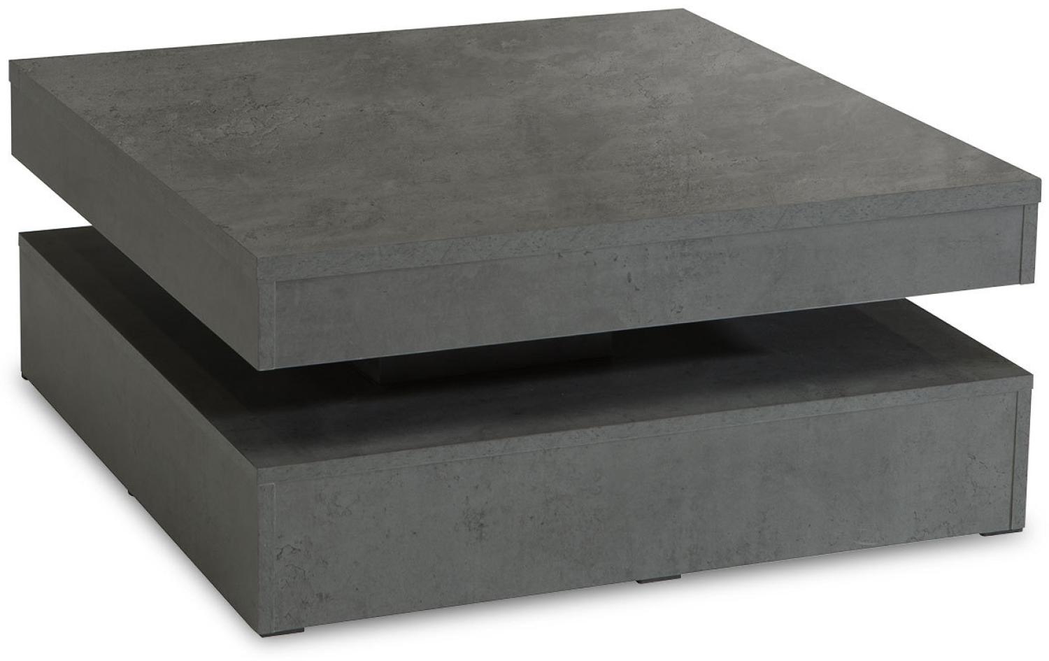 Möbel-Eins PARLA Couchtisch quadratisch mit Drehmechanismus, Material Dekorspanplatte betonfarbig dunkel Bild 1