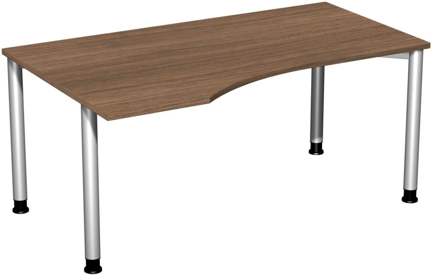 PC-Schreibtisch links, höhenverstellbar, 160x100cm, Nussbaum / Silber Bild 1