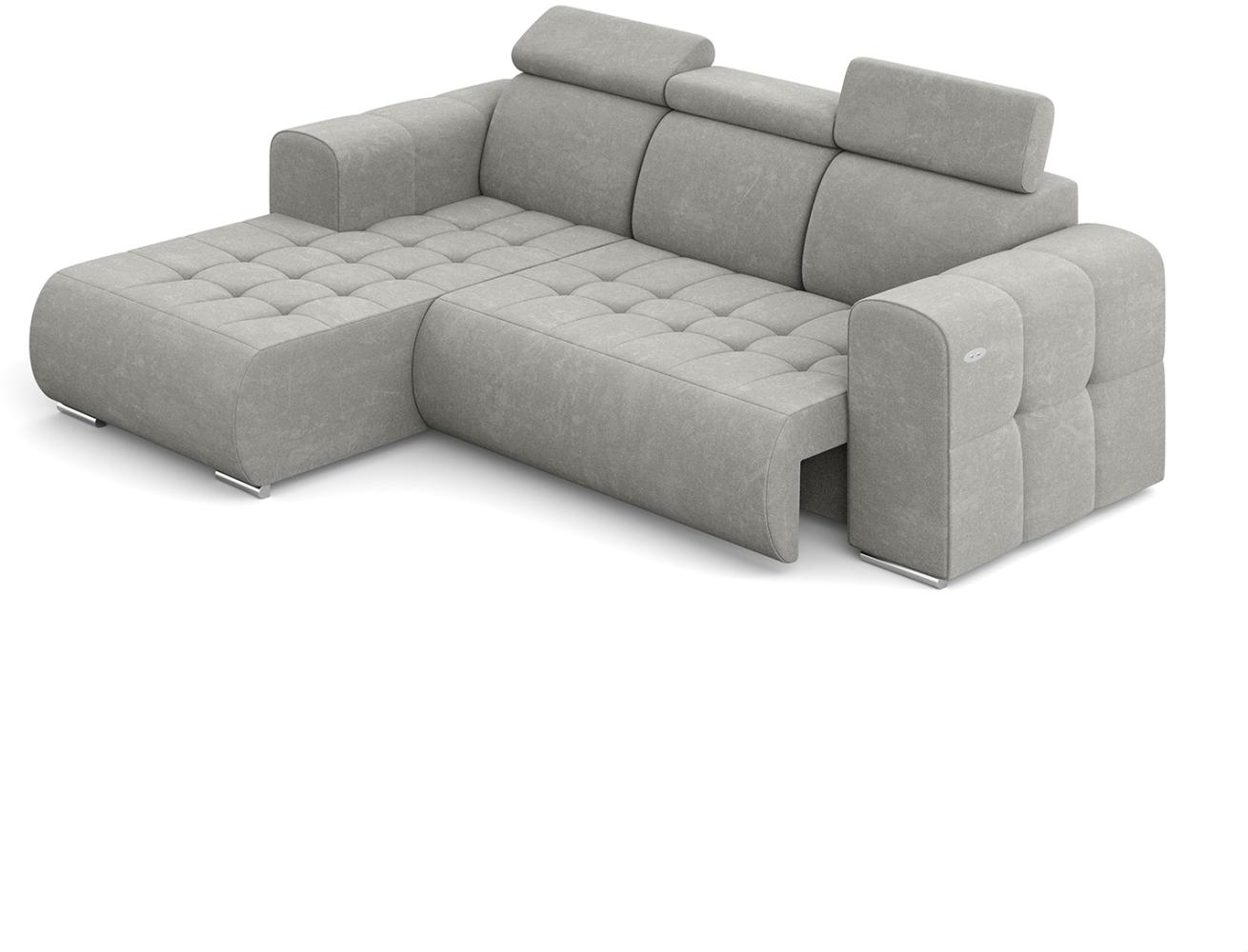 MEBLINI Elektrische Schlafcouch - Ecksofa mit Schlaffunktion - Sofa mit Relaxfunktion und Kopfstützen - Couch L-Form - Eckcouch - Wohnlandschaft - MADELINE - 266x200x93cm Links - Hellgrau Samt Bild 1