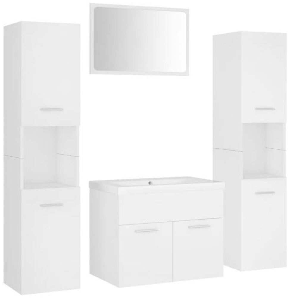 vidaXL 5-tlg. Badmöbel-Set mit Waschtisch, Spiegel und 2 Hochschränken, Weiß Spanplatte Bild 1