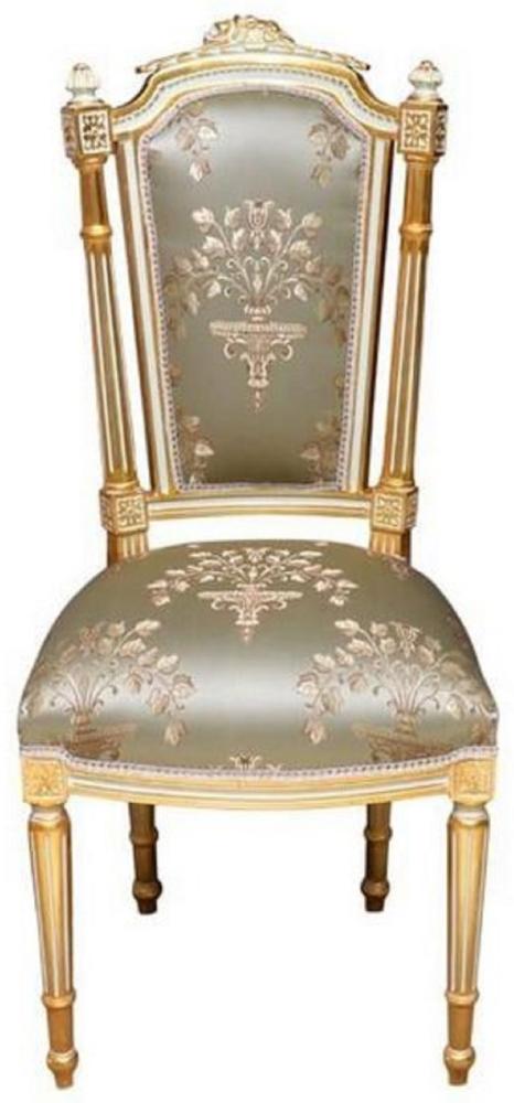 Casa Padrino Barock Esszimmerstuhl Silber / Weiß / Gold - Handgefertigter Antik Stil Stuhl - Esszimmer Möbel im Barockstil Bild 1