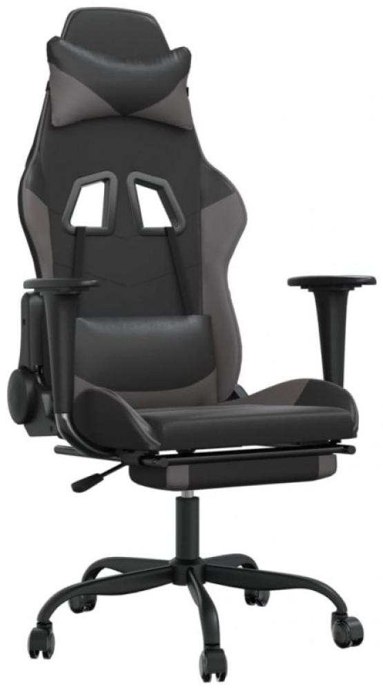 vidaXL Gaming-Stuhl mit Massage & Fußstütze Schwarz & Grau Kunstleder Bild 1