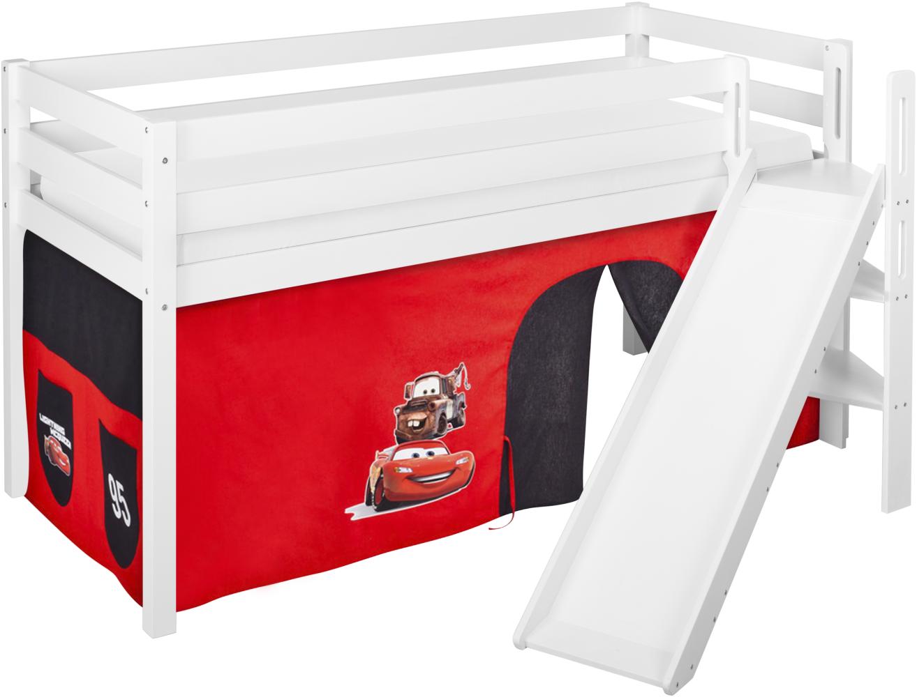Lilokids 'Jelle' Spielbett 90 x 190 cm, Disney Cars, Kiefer massiv, mit schräger Rutsche und Vorhang Bild 1