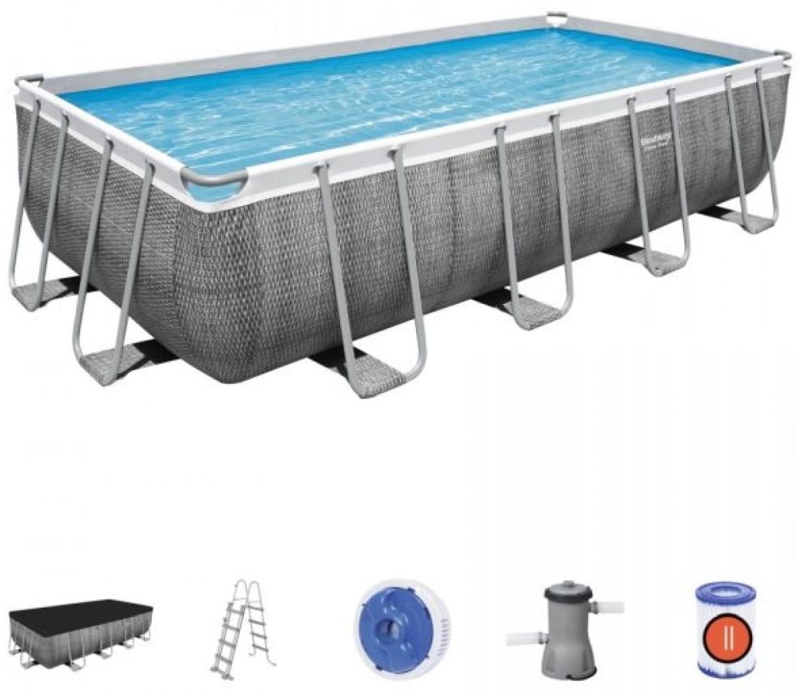 Power Steel™ Frame Pool Komplett-Set Mit Filterpumpe 488 X 244 X 122 Cm, Rattan-Optik (Schiefergrau), Eckig Bild 1