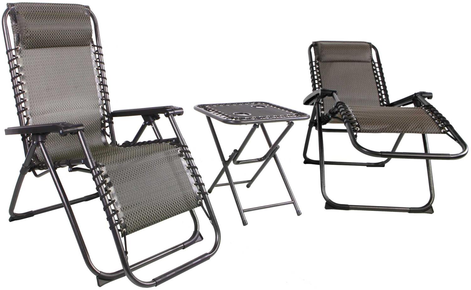 3 tlg. Relax Set Sessel m. Kopfkissen Tisch Gartenstuhl Gartenmöbel Liegesessel schwarz/taupe Bild 1