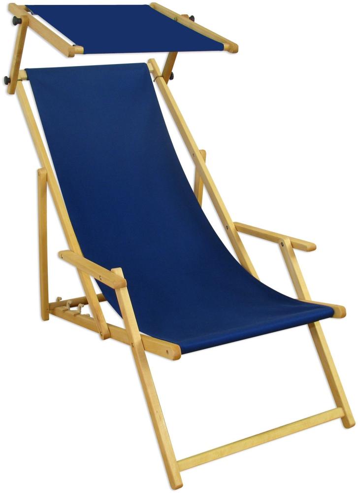 Liegestuhl blau Gartenliege Sonnenliege Sonnendach Strandstuhl Buche klappbar 10-307 N S Bild 1