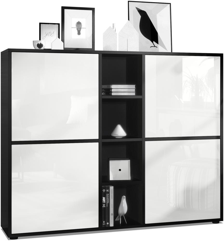 Vladon Highboard Cuba V3, Schwarz matt/Weiß Hochglanz - Moderne Anrichte mit 12 Fächern (130,5 x 105,5 x 35,5 cm) Bild 1