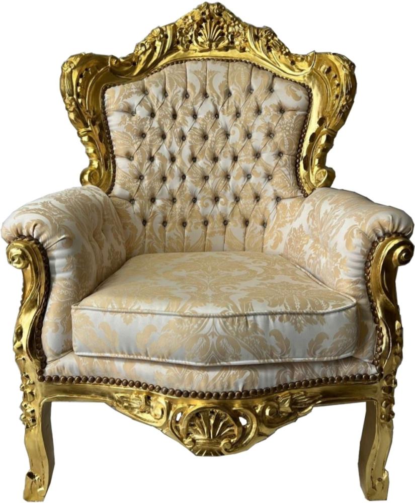 Casa Padrino Barock Sessel mit Glitzersteinen Grau / Beige / Gold - Wohnzimmer Möbel im Barockstil Bild 1