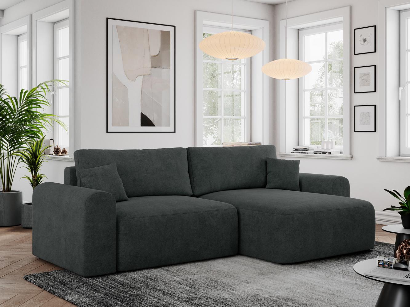 Ecksofa L-form, Couch mit Schlaffunktion und Bettkaste - NELSON - Dunkelgrau Stoff Bild 1