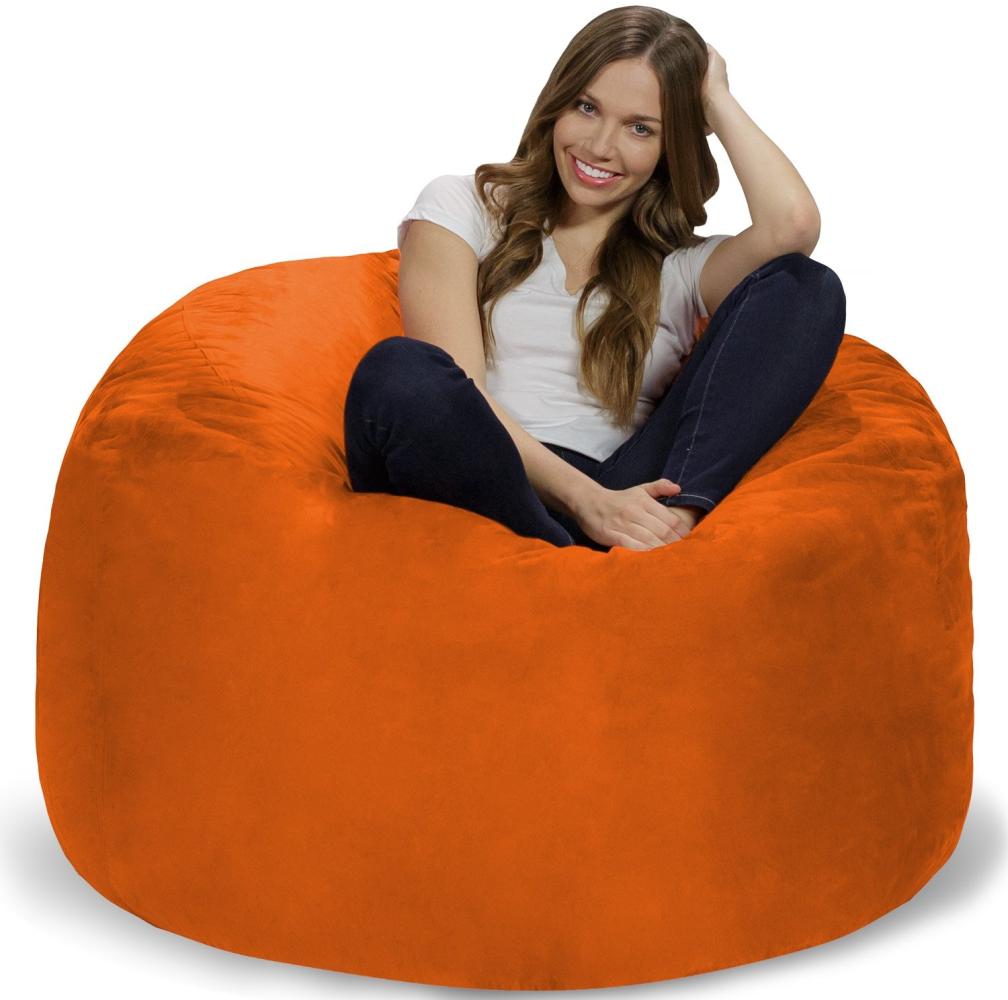Chill Sack XL - Der Sitzsack mit Memory-Foam Füllung - Das Sitzkissen für Kinder und Erwachsene mit kuschelweichem, waschbarem Velourbezug in Orange Bild 1